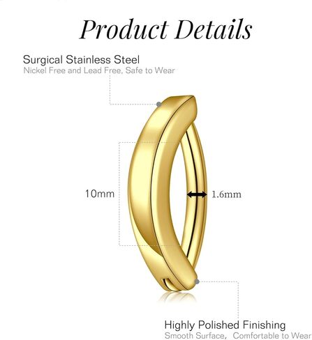 FECTAS 14G Belly Button Clicker Ring for Women Surgical Steel Navel Piercing Hinged Rings Reverse 10mm Curved Barbell Body Jewelry in Kuwait