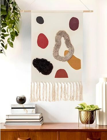 Kasthamandap Wooden Handmade Boho Macrame Wall Hanging Cotton Woven Tapestry - Modern Art Wall Tapestry for Bedroom, Living Room, Dorm, Nursery, Apartment - Farmhouse Minimalist Tapestry Tufted Decor - 32 x 19 Inches in Saudi Arabia