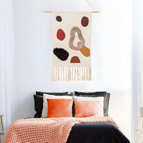 Kasthamandap Wooden Handmade Boho Macrame Wall Hanging Cotton Woven Tapestry - Modern Art Wall Tapestry for Bedroom, Living Room, Dorm, Nursery, Apartment - Farmhouse Minimalist Tapestry Tufted Decor - 32 x 19 Inches in Saudi Arabia