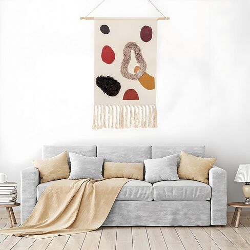 Kasthamandap Wooden Handmade Boho Macrame Wall Hanging Cotton Woven Tapestry - Modern Art Wall Tapestry for Bedroom, Living Room, Dorm, Nursery, Apartment - Farmhouse Minimalist Tapestry Tufted Decor - 32 x 19 Inches in Saudi Arabia