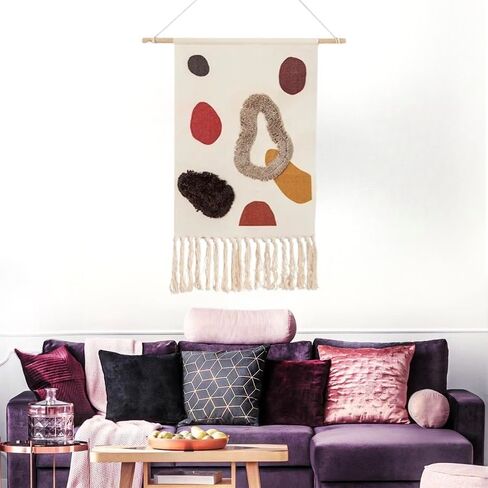 Kasthamandap Wooden Handmade Boho Macrame Wall Hanging Cotton Woven Tapestry - Modern Art Wall Tapestry for Bedroom, Living Room, Dorm, Nursery, Apartment - Farmhouse Minimalist Tapestry Tufted Decor - 32 x 19 Inches in Saudi Arabia