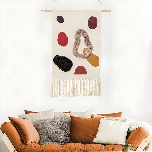 Kasthamandap Wooden Handmade Boho Macrame Wall Hanging Cotton Woven Tapestry - Modern Art Wall Tapestry for Bedroom, Living Room, Dorm, Nursery, Apartment - Farmhouse Minimalist Tapestry Tufted Decor - 32 x 19 Inches in Saudi Arabia