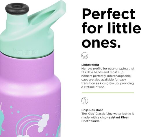Klean Kanteen Vac Kid Classic Narrow 12oz من الفولاذ المقاوم للصدأ (مع غطاء رياضي) وحيد القرن in Kuwait