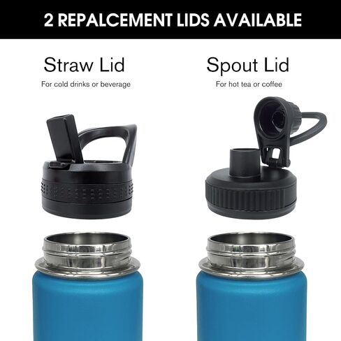 1pack 22 oz Insulated Water Bottle With Straw, Stainless Steel Sports Water Cup Flask with 2 Lids, Wide Mouth Travel Thermal Mug,Navy Black in Saudi Arabia