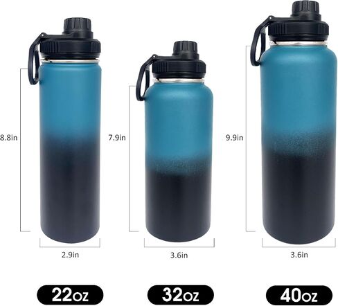 1pack 22 oz Insulated Water Bottle With Straw, Stainless Steel Sports Water Cup Flask with 2 Lids, Wide Mouth Travel Thermal Mug,Navy Black in Saudi Arabia