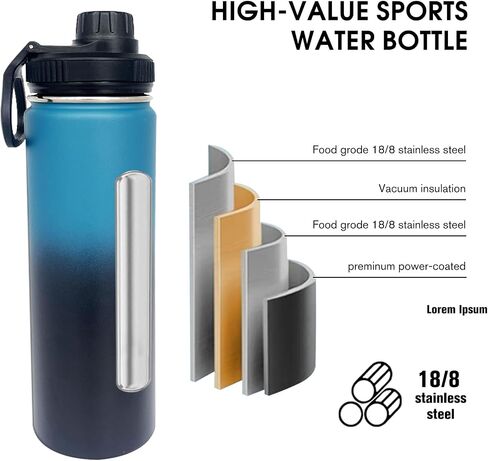 1pack 22 oz Insulated Water Bottle With Straw, Stainless Steel Sports Water Cup Flask with 2 Lids, Wide Mouth Travel Thermal Mug,Navy Black in Saudi Arabia