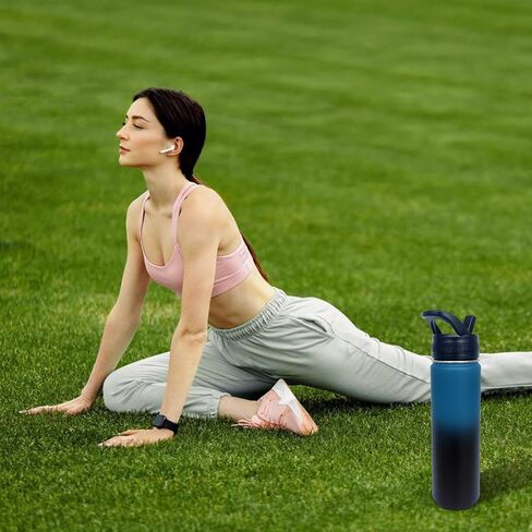 1pack 22 oz Insulated Water Bottle With Straw, Stainless Steel Sports Water Cup Flask with 2 Lids, Wide Mouth Travel Thermal Mug,Navy Black in Saudi Arabia