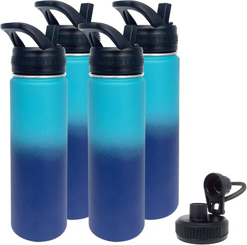 1pack 22 oz Insulated Water Bottle With Straw, Stainless Steel Sports Water Cup Flask with 2 Lids, Wide Mouth Travel Thermal Mug,Navy Black in Saudi Arabia