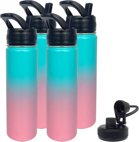 1pack 22 oz Insulated Water Bottle With Straw, Stainless Steel Sports Water Cup Flask with 2 Lids, Wide Mouth Travel Thermal Mug,Navy Black in Saudi Arabia