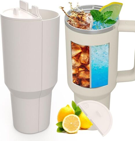 2 in 1 Drink Separator Compatible with Stanley 40 oz cup, Tumbler Accessories for Stanley 40 oz, Silicone Cup Divider for Stanley, Reusable Insert Divider with Lid for Coffee, Juice, Cocktail, Whiskey in Saudi Arabia