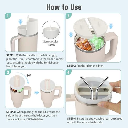 2 in 1 Drink Separator Compatible with Stanley 40 oz cup, Tumbler Accessories for Stanley 40 oz, Silicone Cup Divider for Stanley, Reusable Insert Divider with Lid for Coffee, Juice, Cocktail, Whiskey in Saudi Arabia