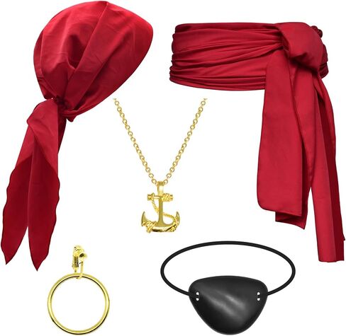 5 Pieces Pirate Costume Accessories Set For Women Men Pirates Belt and Pirate Head Scarf Bandanas for Halloween in Kuwait