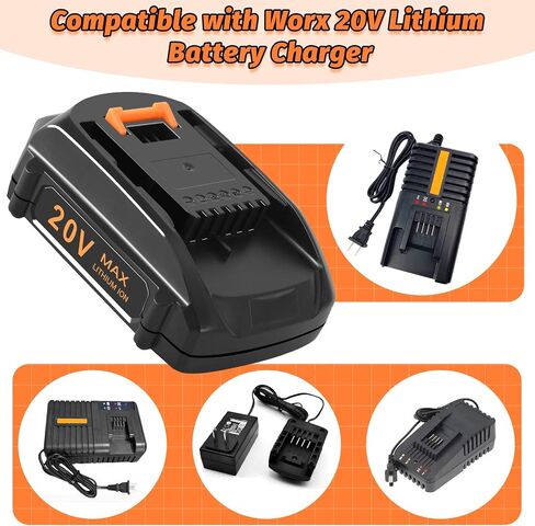 2 Pack 20V 3.5Ah Replacement Battery for Worx 20V Battery + Charger, Lithium Battery & Charger Compatible with Worx Battery 20V WA3520 WA3525 WA3575 WA3578 Cordless Power Tools in Saudi Arabia