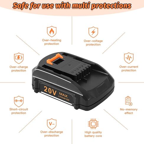 2 Pack 20V 3.5Ah Replacement Battery for Worx 20V Battery + Charger, Lithium Battery & Charger Compatible with Worx Battery 20V WA3520 WA3525 WA3575 WA3578 Cordless Power Tools in Saudi Arabia