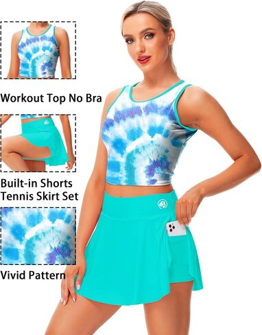 AOBUTE 2 Piece Tennis Dress for Women High Waisted Skirt Sets Golf Outfits with Shorts and Pockets No Bra in Saudi Arabia