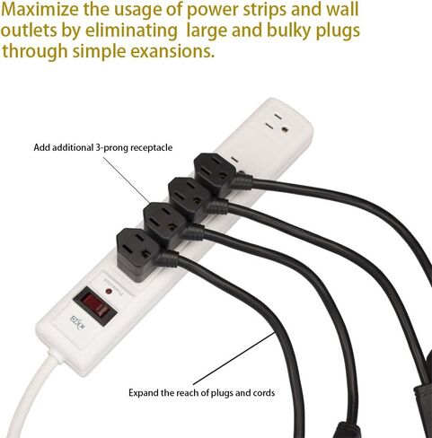 KMC 1-Foot (10-Pack) Power Extension Cord, 3 Prong Appliance Extension Cable Cord-Black in Saudi Arabia