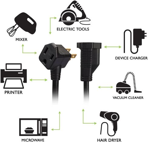 KMC 1-Foot (10-Pack) Power Extension Cord, 3 Prong Appliance Extension Cable Cord-Black in Saudi Arabia