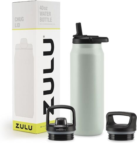 ZULU 40oz Stainless Steel Water Bottle with 3 Lids- Straw, Chug, Twist | Double Walled and Vacuum Insulated Metal Thermos | For Gym, Outdoor | Built in Carry Loop, Dishwasher Safe, Sage in Saudi Arabia
