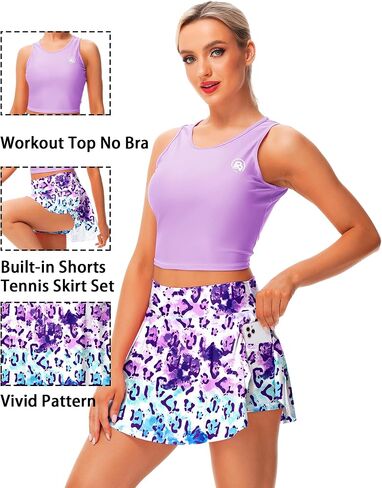 AOBUTE 2 Piece Tennis Dress for Women High Waisted Skirt Sets Golf Outfits with Shorts and Pockets No Bra in Saudi Arabia