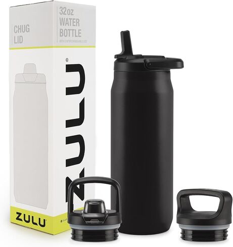 ZULU 40oz Stainless Steel Water Bottle with 3 Lids- Straw, Chug, Twist | Double Walled and Vacuum Insulated Metal Thermos | For Gym, Outdoor | Built in Carry Loop, Dishwasher Safe, Sage in Saudi Arabia