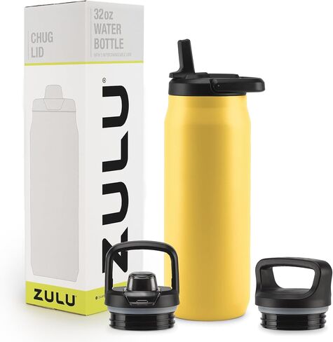 ZULU 40oz Stainless Steel Water Bottle with 3 Lids- Straw, Chug, Twist | Double Walled and Vacuum Insulated Metal Thermos | For Gym, Outdoor | Built in Carry Loop, Dishwasher Safe, Sage in Saudi Arabia