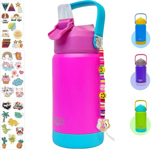 Decorate Your Own Personalized Stainless Steel Water Bottle for Kids - 12oz Customizable Insulated Water Bottle With Stickers and Beaded Charm for School - DIY Gifts for Boys, Girls, Birthday (Pink) in Saudi Arabia