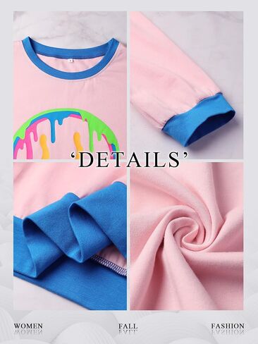 Women Oversized Graphic Sweatshirts Color Block Crew Neck Long Sleeve Shirt Preppy Loose Pullover Tops in Saudi Arabia