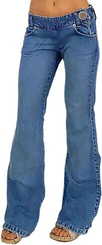 Flamingals Flare Jeans for Women Button Up Low Rise Jeans Stretch Boot Cut Jeans Denim Pants Sky Light Blue M in Saudi Arabia