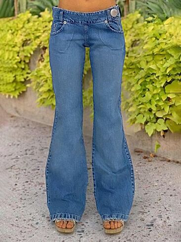 Flamingals Flare Jeans for Women Button Up Low Rise Jeans Stretch Boot Cut Jeans Denim Pants Sky Light Blue M in Saudi Arabia