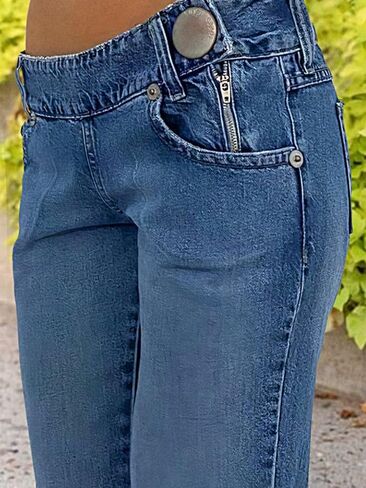 Flamingals Flare Jeans for Women Button Up Low Rise Jeans Stretch Boot Cut Jeans Denim Pants Sky Light Blue M in Saudi Arabia