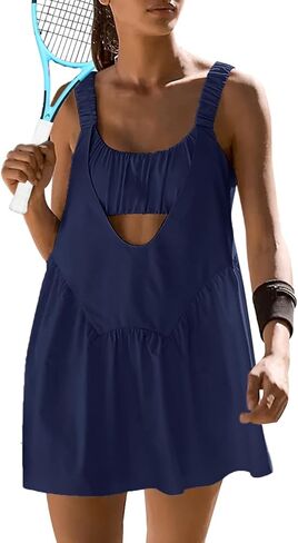 Sexyasasii Women Tennis Dress with Built in Shorts and Bra Sleeveless Casual Backless Golf Dress Athletic Dress with Pockets Light Blue in Kuwait