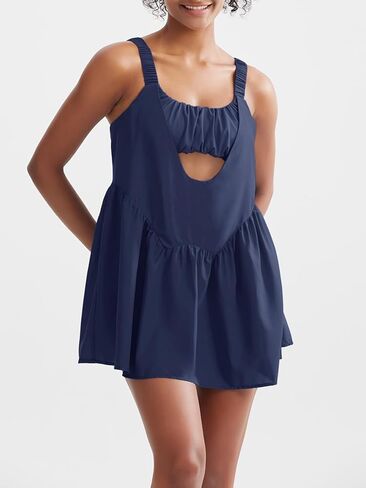 Sexyasasii Women Tennis Dress with Built in Shorts and Bra Sleeveless Casual Backless Golf Dress Athletic Dress with Pockets Light Blue in Kuwait