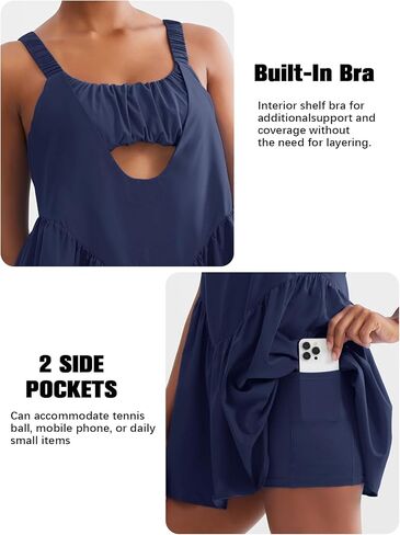 Sexyasasii Women Tennis Dress with Built in Shorts and Bra Sleeveless Casual Backless Golf Dress Athletic Dress with Pockets Light Blue in Kuwait