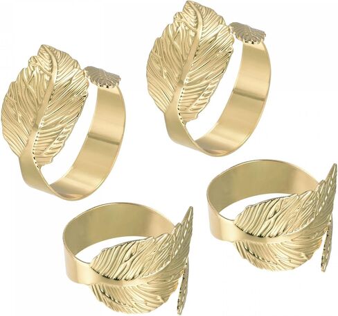 uxcell Metal Napkin Rings Set of 4, Fall Leaf Open Napkin Ring Holder Buckle for Dining Table Decorations Wedding Birthday Holiday Party, Gold Tone in Saudi Arabia