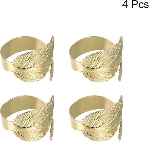 uxcell Metal Napkin Rings Set of 4, Fall Leaf Open Napkin Ring Holder Buckle for Dining Table Decorations Wedding Birthday Holiday Party, Gold Tone in Saudi Arabia