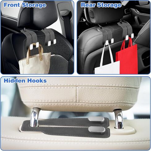 2Ps Car Hooks for Headrest, Car Seat Hooks Purse Hook for Car, Double Headrest Hooks Purse Holder & Mobile Phone Holder, Car Hanger Storage Car Seat Back Organizer for Bags, Purses, Handbags(Black) in Saudi Arabia