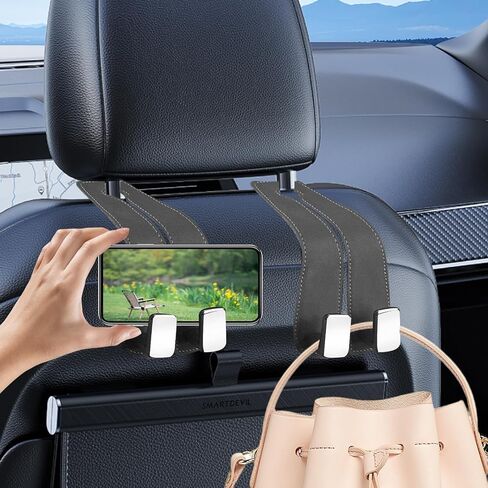 2Ps Car Hooks for Headrest, Car Seat Hooks Purse Hook for Car, Double Headrest Hooks Purse Holder & Mobile Phone Holder, Car Hanger Storage Car Seat Back Organizer for Bags, Purses, Handbags(Black) in Saudi Arabia