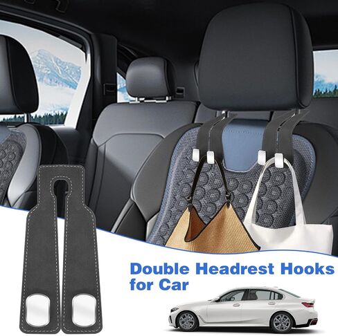 2Ps Car Hooks for Headrest, Car Seat Hooks Purse Hook for Car, Double Headrest Hooks Purse Holder & Mobile Phone Holder, Car Hanger Storage Car Seat Back Organizer for Bags, Purses, Handbags(Black) in Saudi Arabia