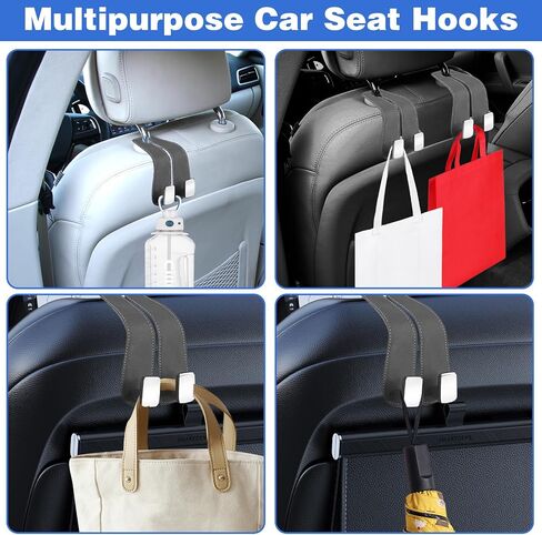 2Ps Car Hooks for Headrest, Car Seat Hooks Purse Hook for Car, Double Headrest Hooks Purse Holder & Mobile Phone Holder, Car Hanger Storage Car Seat Back Organizer for Bags, Purses, Handbags(Black) in Saudi Arabia