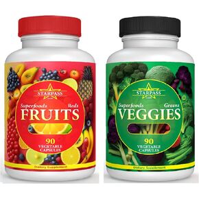 Vegetarian Balance of Superfoods Reds Fruits and Greens | Vegan Vegetables Fruits and Veggie | Natural Balance of 90 Fruits, 90 Veggies Capsules for Men, Women and Kids | Nature Vitamins and Minerals
