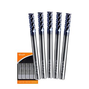 ACCUCUT I4KES 1/4" Carbide Square End Mill- 4 Flute Milling Bit Set for Steel, Forge Steel, Hardened Steel, Copper, Alloys & Materials < HRC 50 - AlTiN Coating CNC Router Bit, 45 Degree Helix (5 pcs)