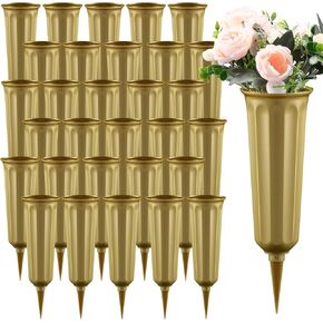 30 Pcs Cemetery Vases with Spikes Plastic Cemetery Grave Cone Vase Flower Holder for Cemetery Garden Lawn Graveside Decor Fresh Artificial Flowers Grave Funeral Memorial Day Accessories (Green)