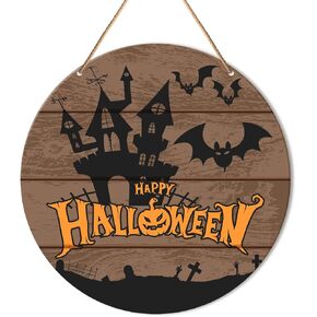 Muktoujaumai Witch Welcome Sign Front Door Decor, Halloween Witch Round Hanging Sign Decor Autumn Wall Wooden Decorations Halloween Witchy Black Wood Sign for Porch, Gothic Home, Come in My Pretties