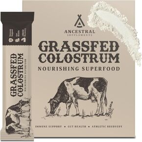 Ancestral Supplements Grass Fed Beef Bovine Colostrum Powder Packets, Immune Support Supplement, Gut, Skin & Hair Health Support Supplements, Promotes Growth and Repair, Non GMO, 30 Sticks, Unflavored