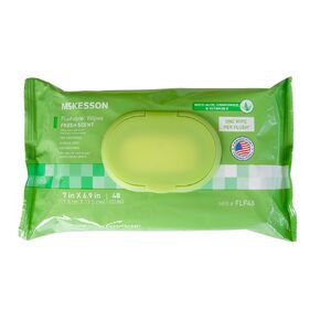McKesson Flushable* Wet Wipes - Aloe & Vitamin E Formula, Gentle on Skin, Plant-Based Adult Cleansing Wipes - Unscented, 48 Wet Wipes per Pack, 48 Wipes, 1 Pack