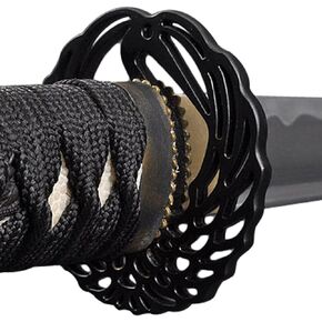 Handmade Sword - Aluminium Alloy Unsharpened Iaido Training Katana Sword, Handmade, Full Tang, Crane Tsuba, Black Scabbard