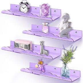 Iridescent Rainbow Acrylic Floating Shelves,15in Kids Wall Mounted Nursery Bookshelves, Display Ledge for Books Toys Cosmetic, Bathroom Bedroom Living Room Wall Decor and Storage, 4 Pack