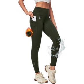 Heathyoga Fleece Lined Leggings Women with Pockets Water Resistant Thermal Leggings Winter Warm Yoga Pants Hiking Running