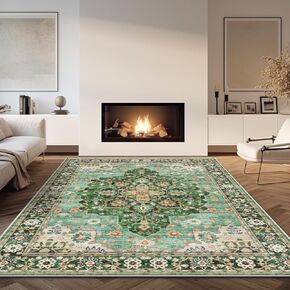 Washable Area Rug, Machine Vintage Rug 5x7ft Soft Large Floral Print Rug for Living Room,Bedroom, Kitchen, Living Room, Non Shedding Foldable Carpets