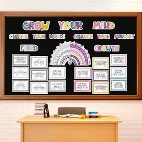 ojustbeok 29Pcs Growth Mindset Poster Bulletin Board Decorations Ocean Classroom Motivational Poster Boho Rainbow Inspirational Positive Wall Decor for Elementary Middle School Teacher Supplies